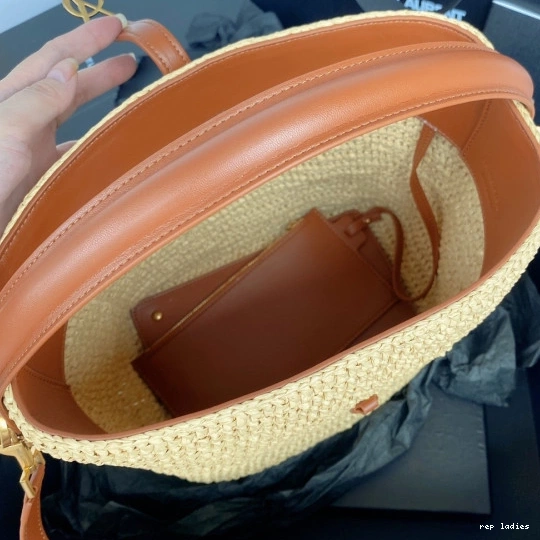 Rep ladies REP raffia Le 37 bucket leather-trimmed bag-20*25*16CM YSL 0803